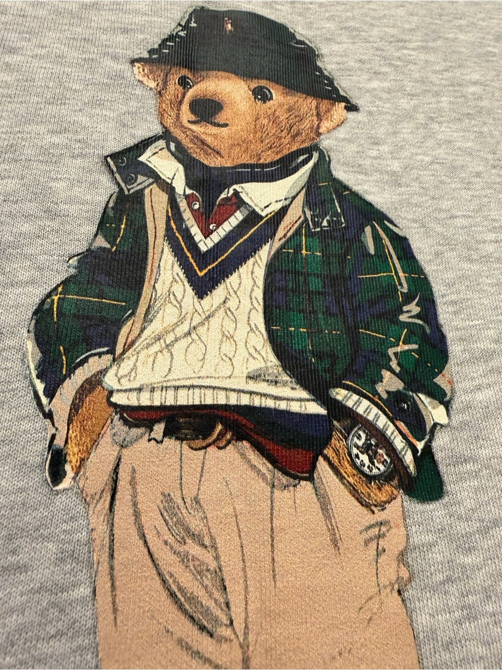 Ralph Lauren Polo Green Plaid Polo Bear Boys Grey Sweatshirt - Picture 3 of 14